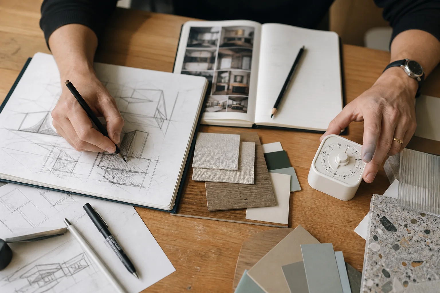 Design work moving fluidly between activities that resist neat time categories.