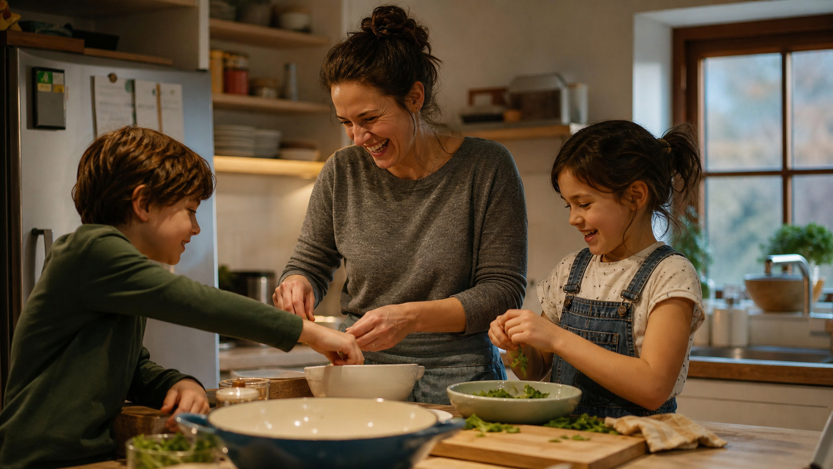 A family making dinner together